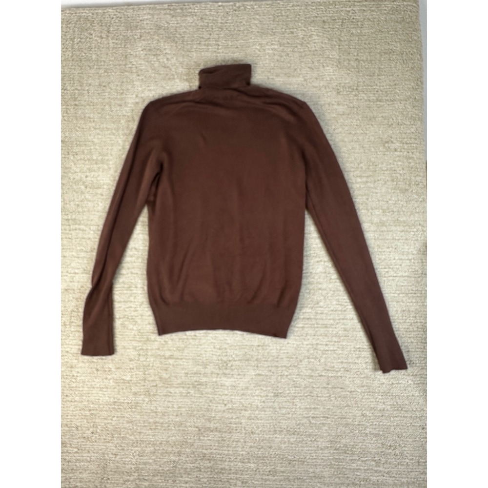 Zara Brown Turtleneck Sweater Gold Button Cuff Knit Top Womens Medium - Picture 2 of 10